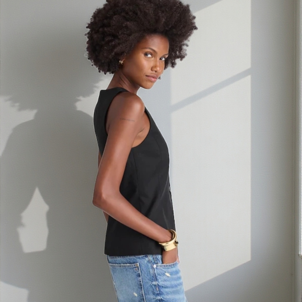NWT Madewell Drapey Scokpneck Button Down Vest- Jet Black - Picture 2 of 6